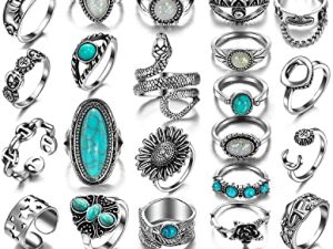 KISSWIFE 36Pcs Vintage Silver Knuckle Rings Set for Women Girls