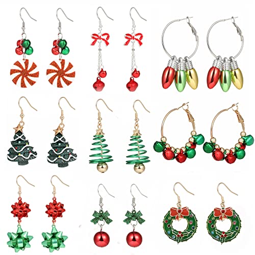 9 Pairs Christmas Earrings Set for Women Girls Holiday Earrings Christmas Tree Jingle Bell Light Bulbs Bow Dangle Earrings Jewelry Accessories 9 Pairs Christmas Earrings Set for Women Girls Holiday Earrings Christmas Tree Jingle Bell Light Bulbs Bow Dangle Earrings Jewelry Accessories