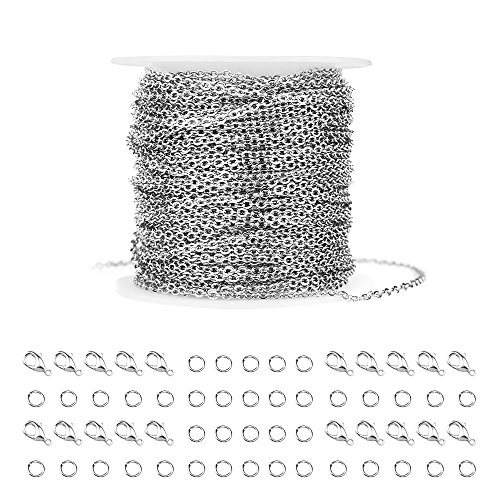 WXJ13 36 Feet Silver Stainless Steel Link Cable Chain with 20 Lobster Clasps and 30 Jump Rings for Men Women Jewelry Chain DIY Making WXJ13 36 Feet Silver Stainless Steel Link Cable Chain with 20 Lobster Clasps and 30 Jump Rings for Men Women Jewelry Chain DIY Making