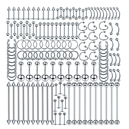 Oveta 55-150PCS Body Piercing Jewelry Lot 14G 16G 20G Stainless Steel Nose Lip Tongue Cartilage Tragus Eyebrow Industrial Barbell Belly Button Rings Piercing Kit Jewelry Oveta 55-150PCS Body Piercing Jewelry Lot 14G 16G 20G Stainless Steel Nose Lip Tongue Cartilage Tragus Eyebrow Industrial Barbell Belly Button Rings Piercing Kit Jewelry